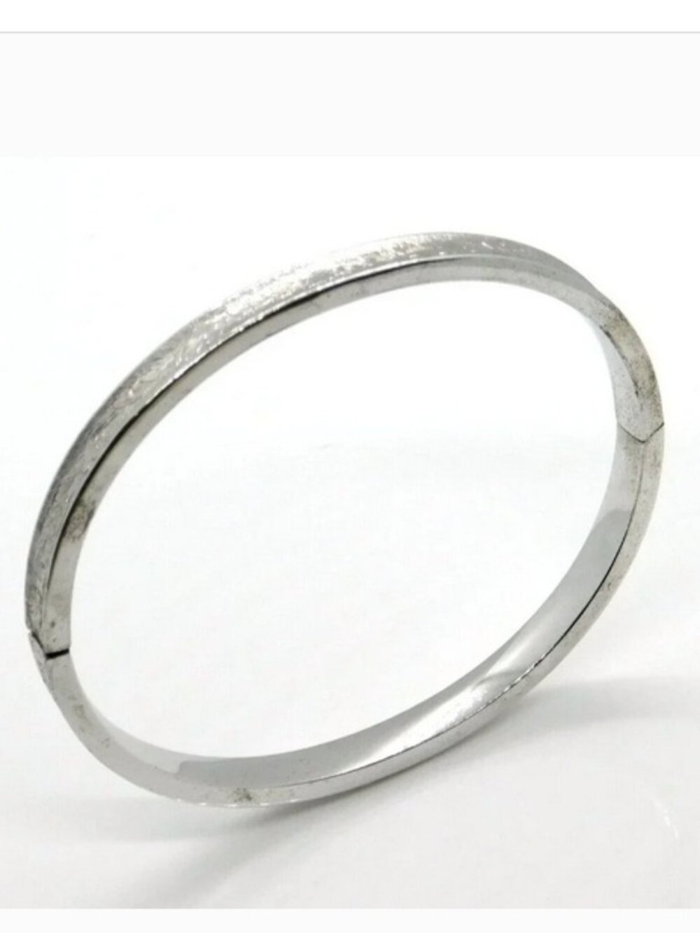 Marathon 925 Sterling Silver Etched Leaf Pattern Hinged Bangle Bracelet Vintage